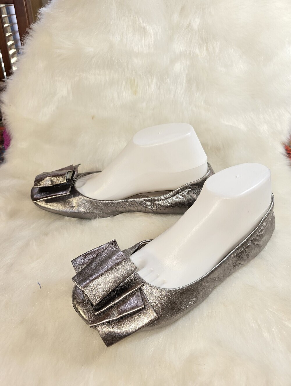 Me Too Lilyana Bronze Leather Floppy Bow Ballet Flats